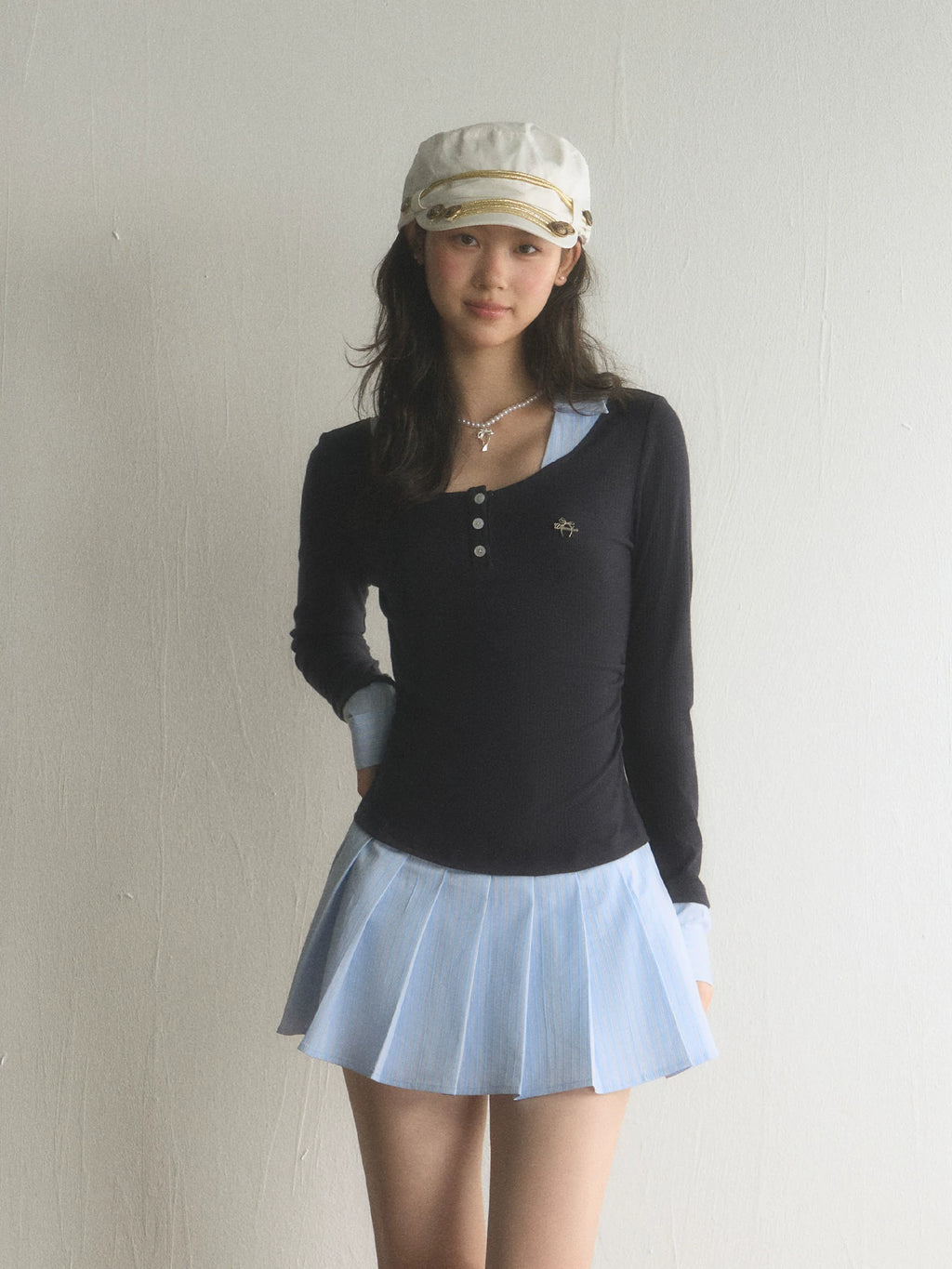 Preppy Patchwork Henley Pleated Mini Dress