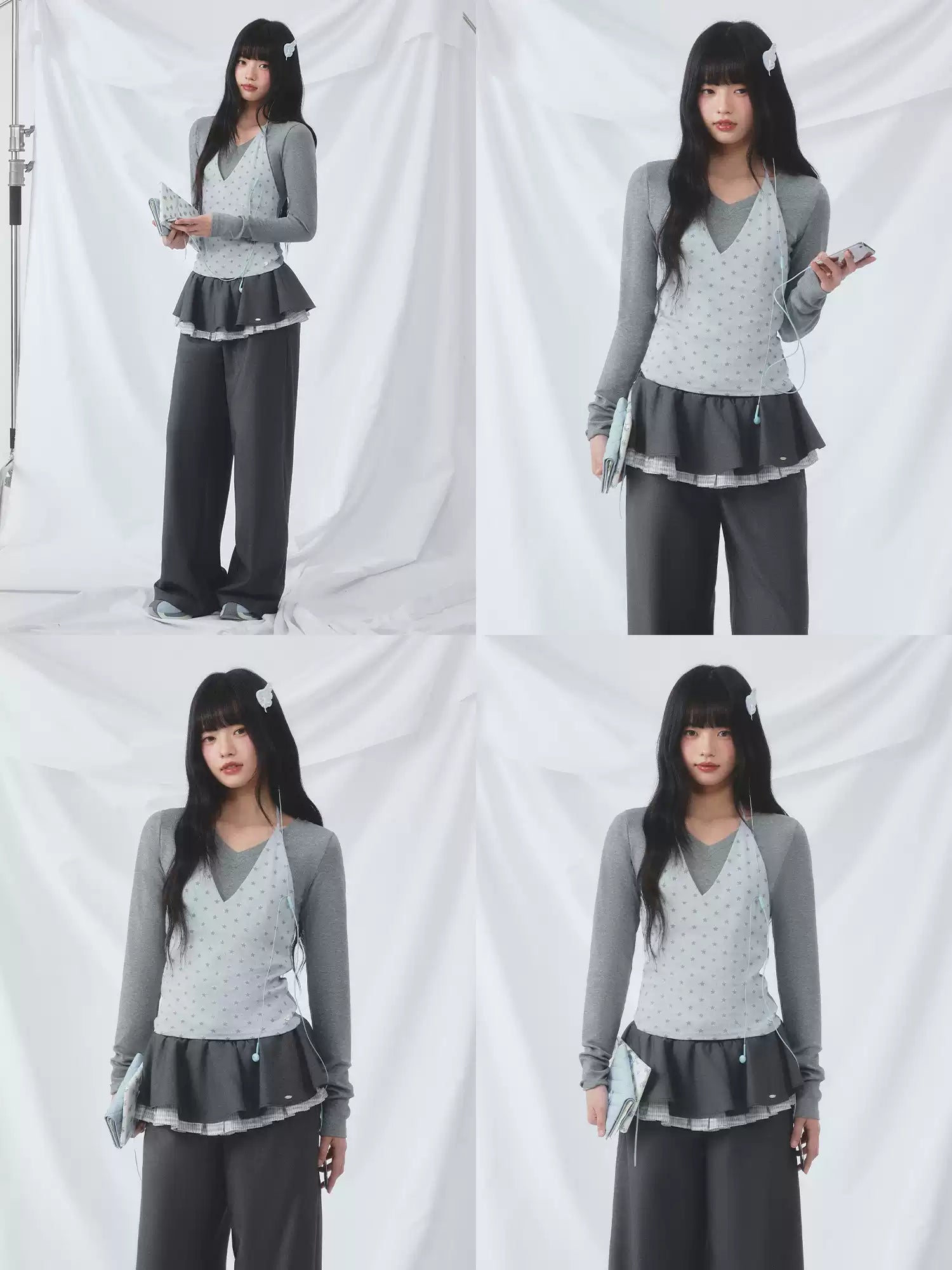 Star print layered contrast top