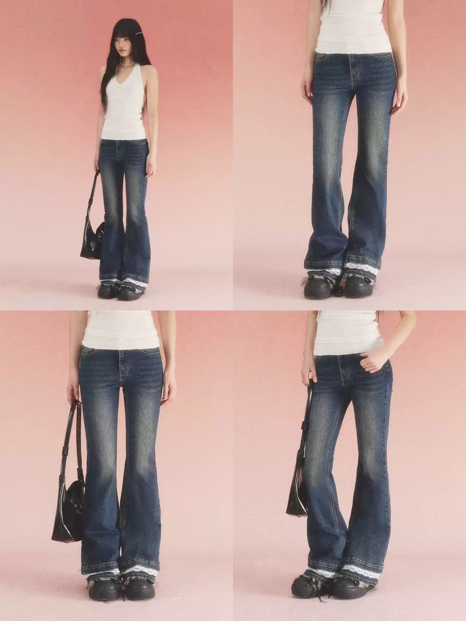 Vintage lace trim flared jeans
