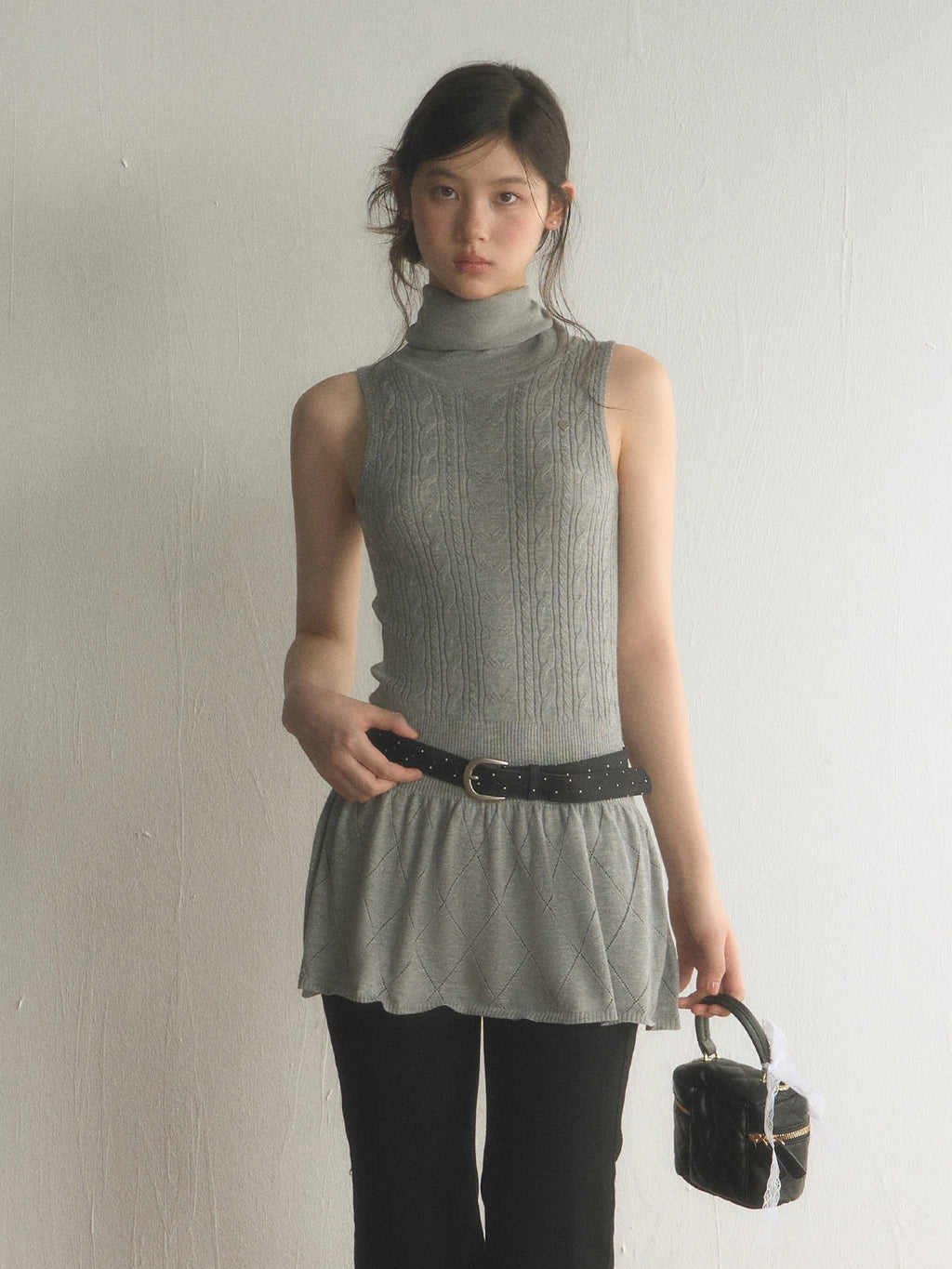 Retro High-Neck Knitted Mini Dress