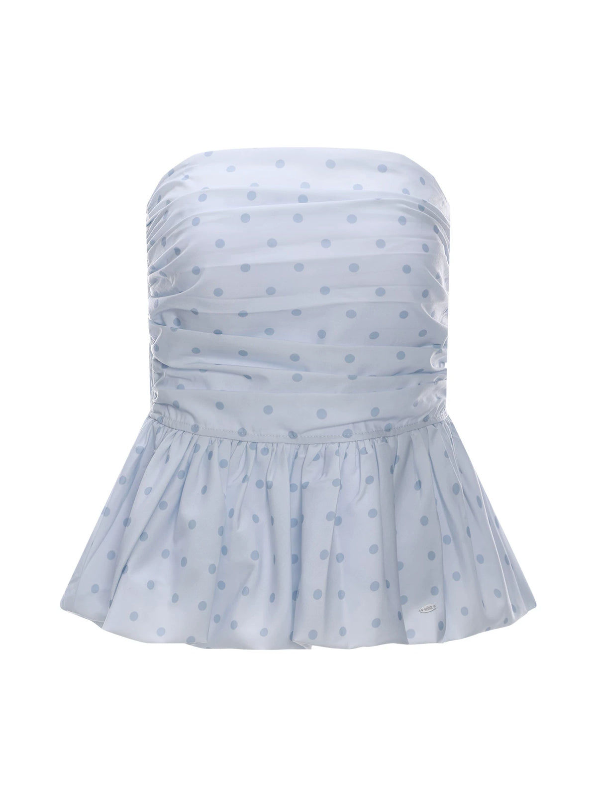Blue Polka Dot Bubble Hem Strapless Tube Top