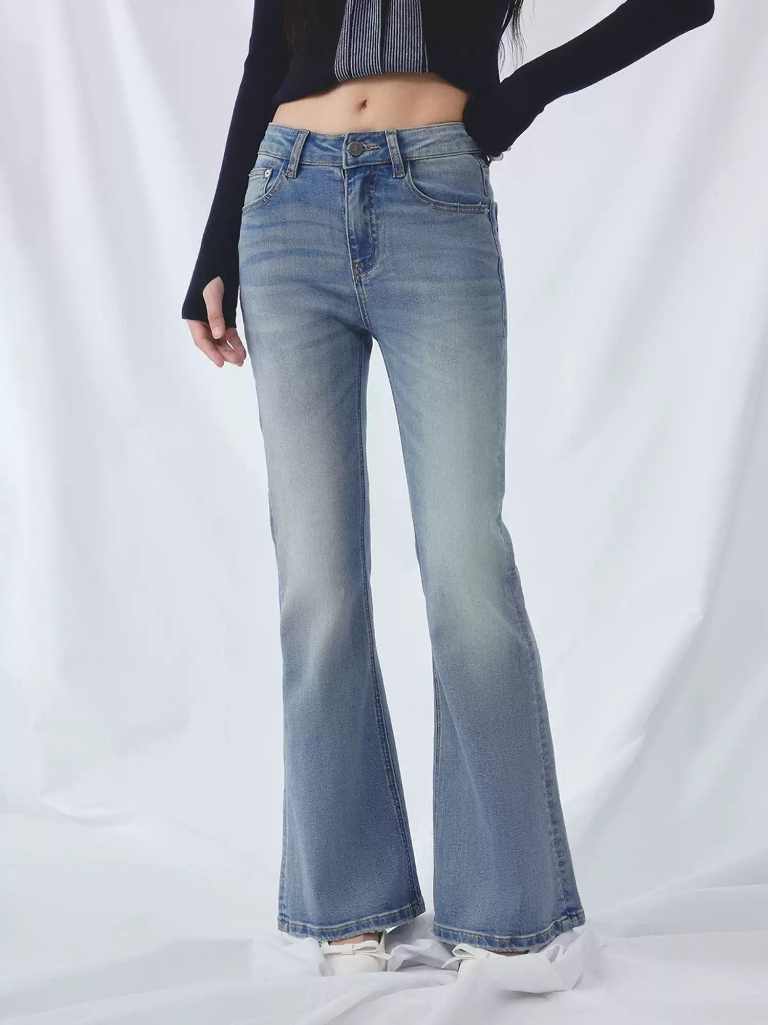 Rhinestone heart flared jeans