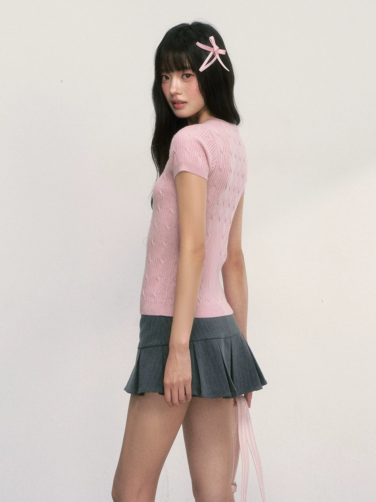 Korean Preppy Slim-Fit Knit Short-Sleeve Top