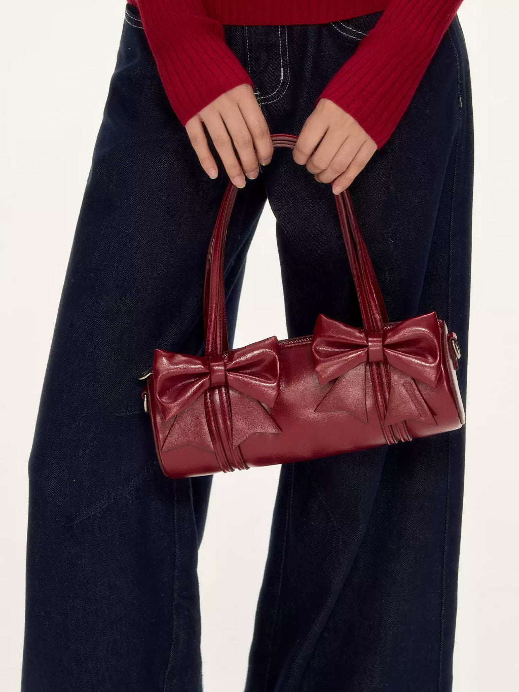 Double ribbon underarm shoulder bag in red