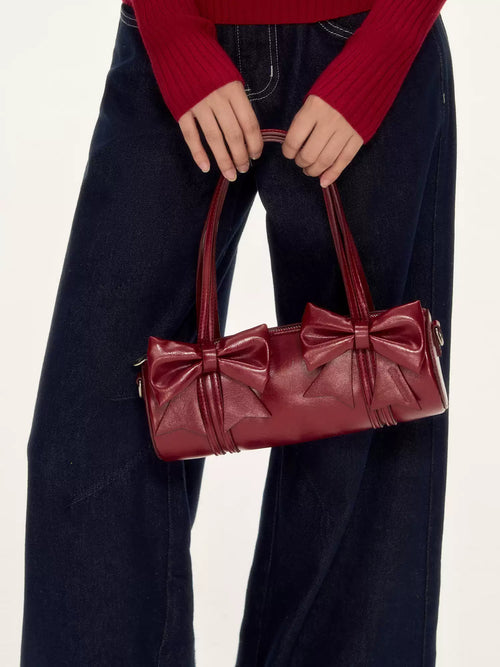 Double ribbon underarm shoulder bag in red