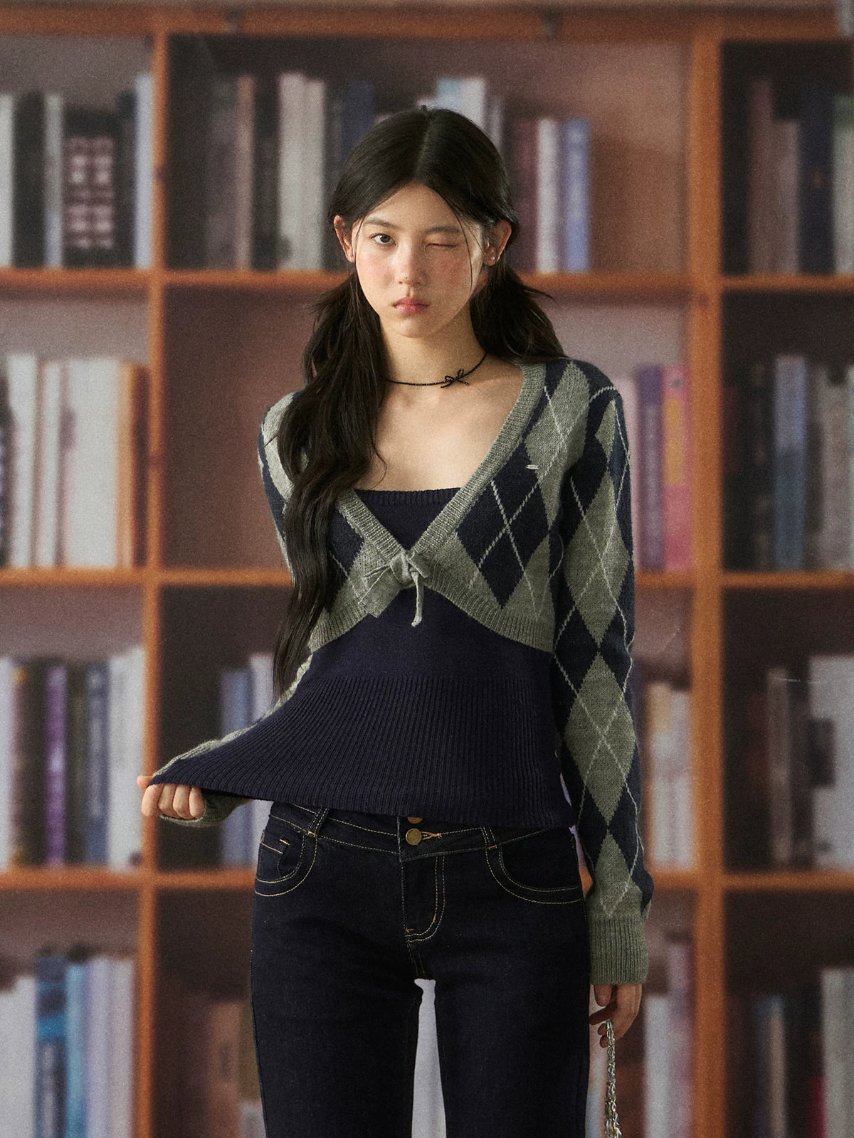Diamond Knit Short Jacket & Cami Set