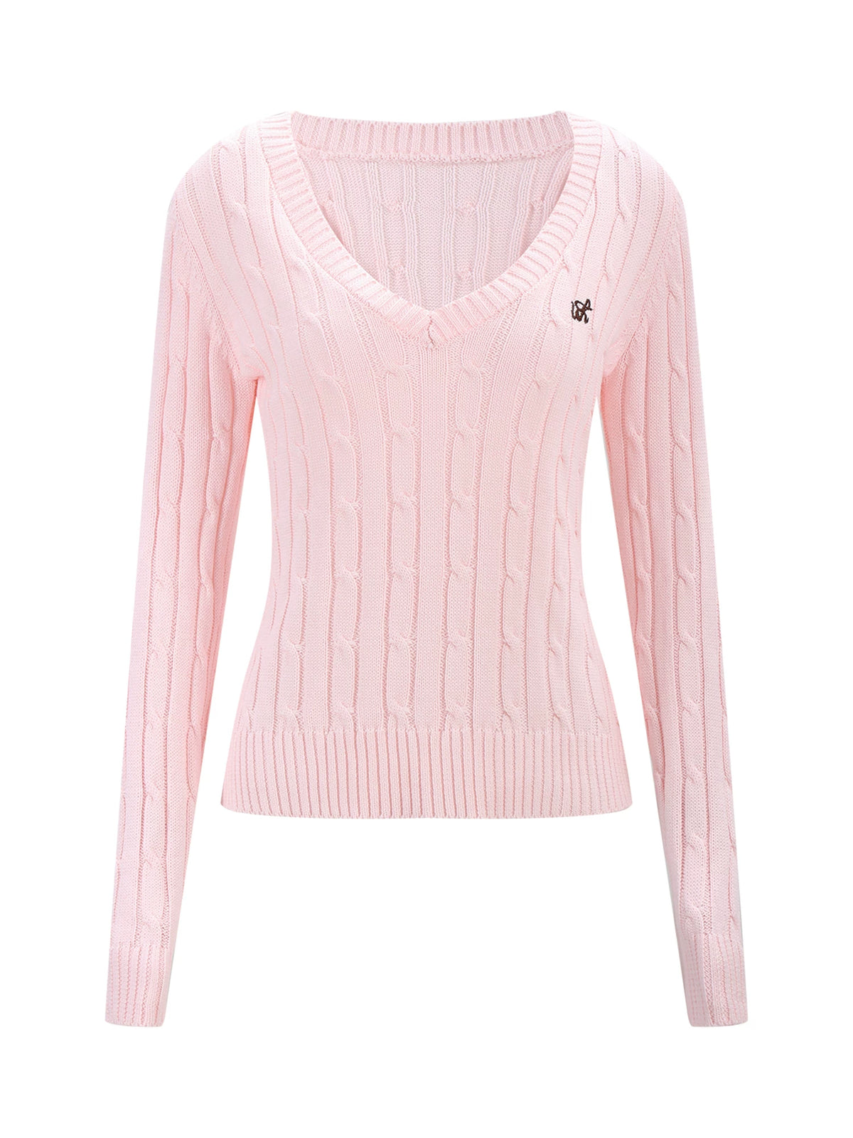 Soft Pink V-Neck Knit Sweater
