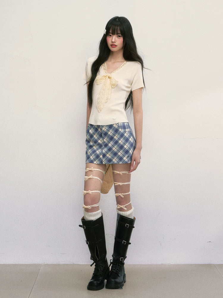 Lace V-Neck Short-Sleeve T-Shirt