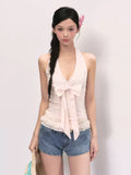 V-neck halter sleeveless top in soft pink