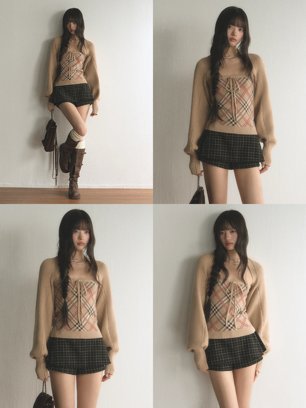Retro Quilted Tube Top & Knit Vest Set