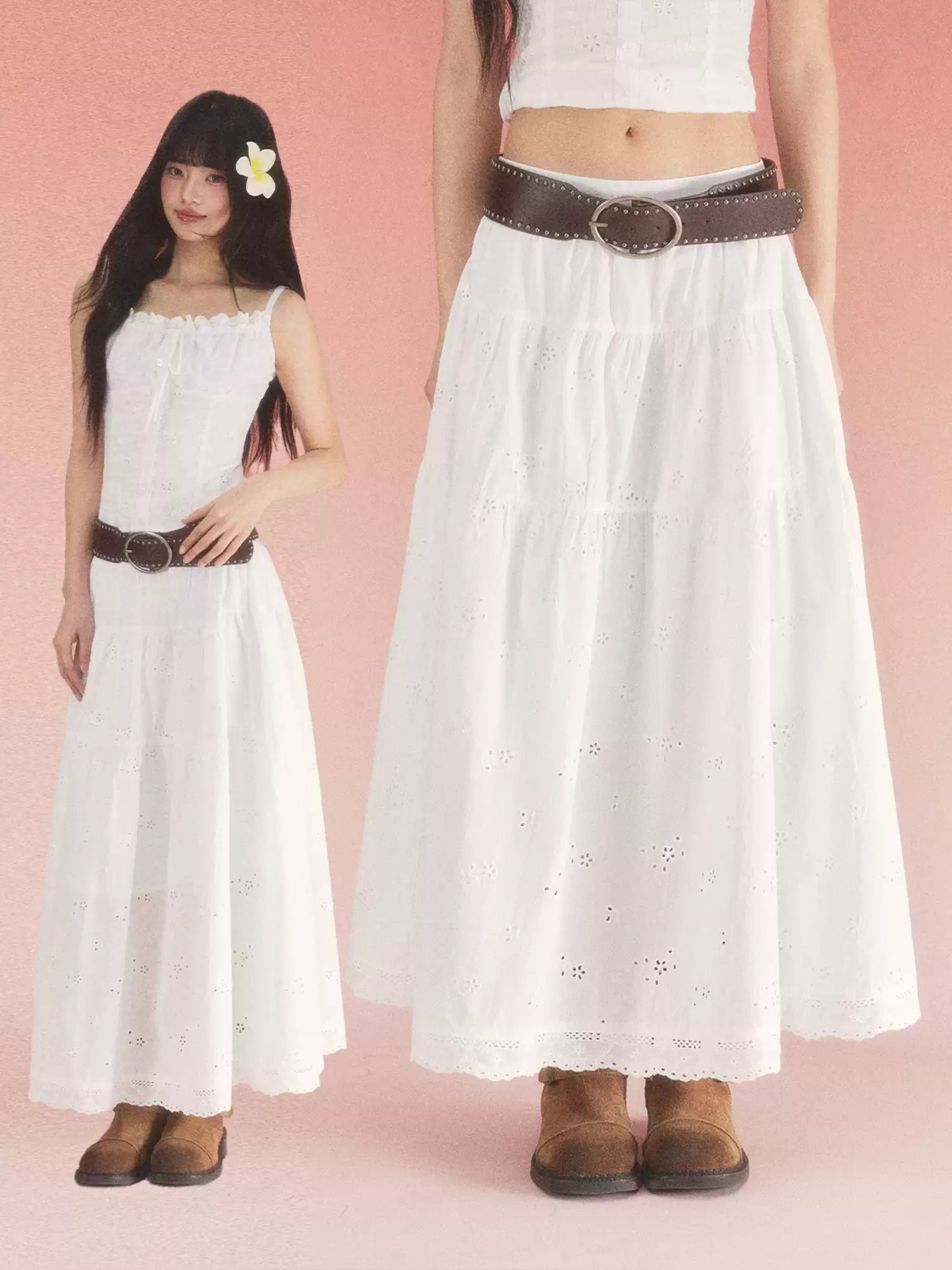High-waisted jacquard A-line skirt