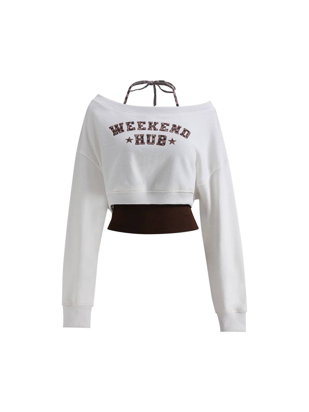 Leopard Print Crop Off-Shoulder Sweatshirt Set