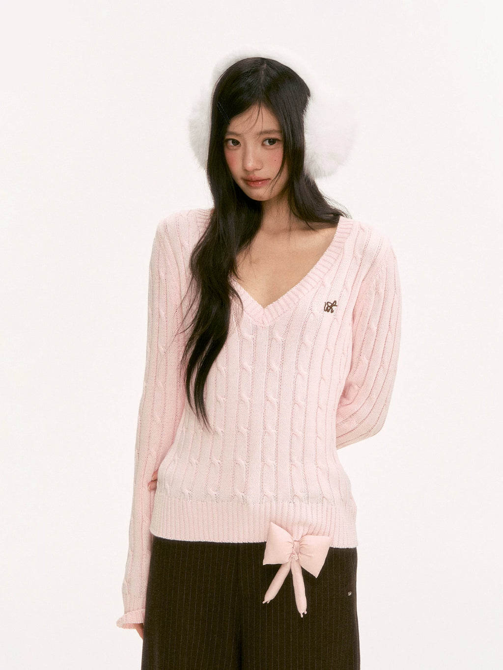 Soft Pink V-Neck Knit Sweater