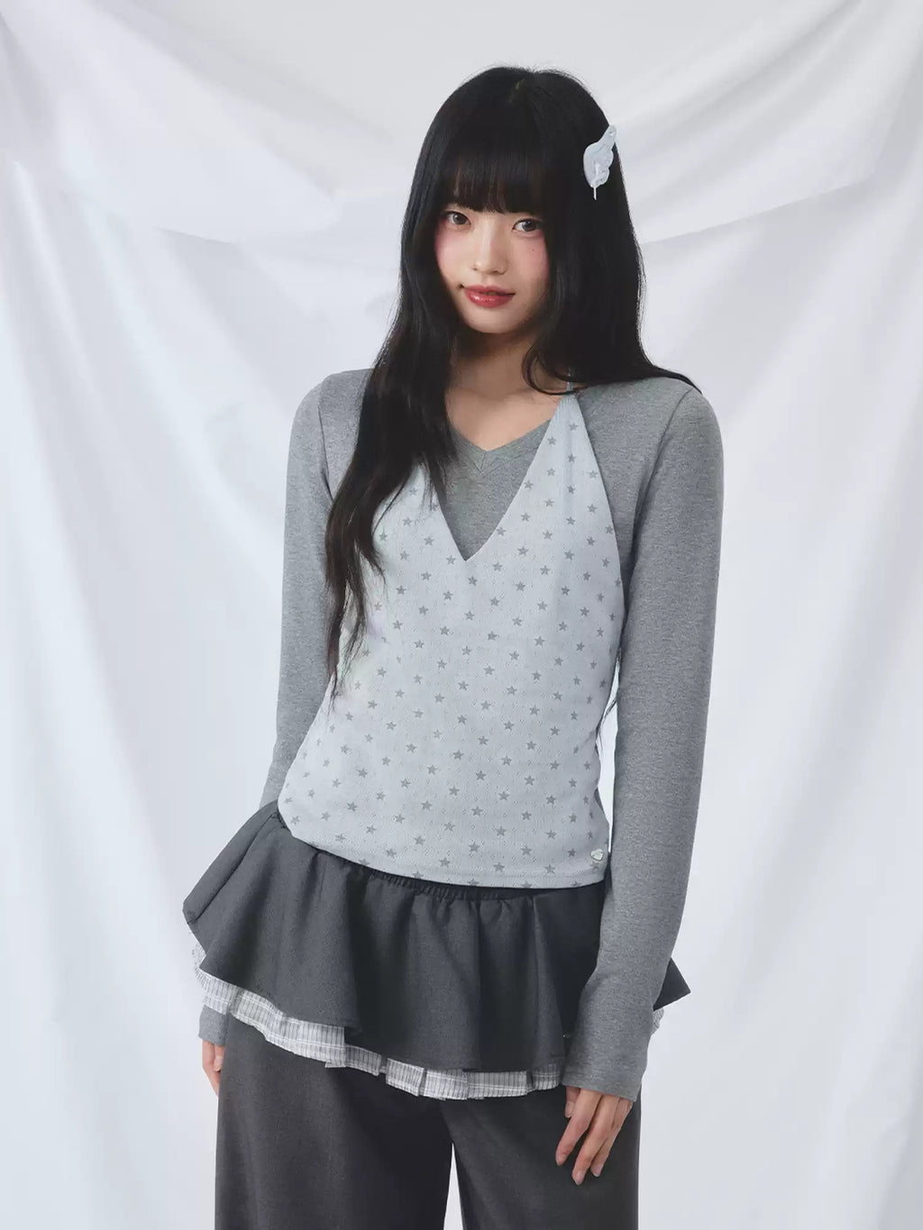 Star print layered contrast top