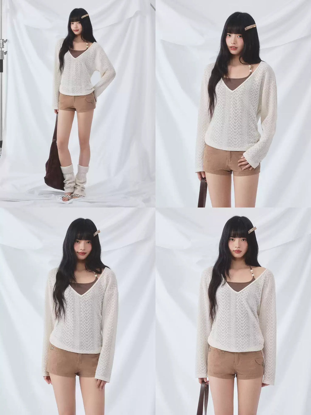 Beaded camisole and v-neck hollow knit set