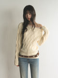 Twist-Knit Off-Shoulder Slouchy Sweater