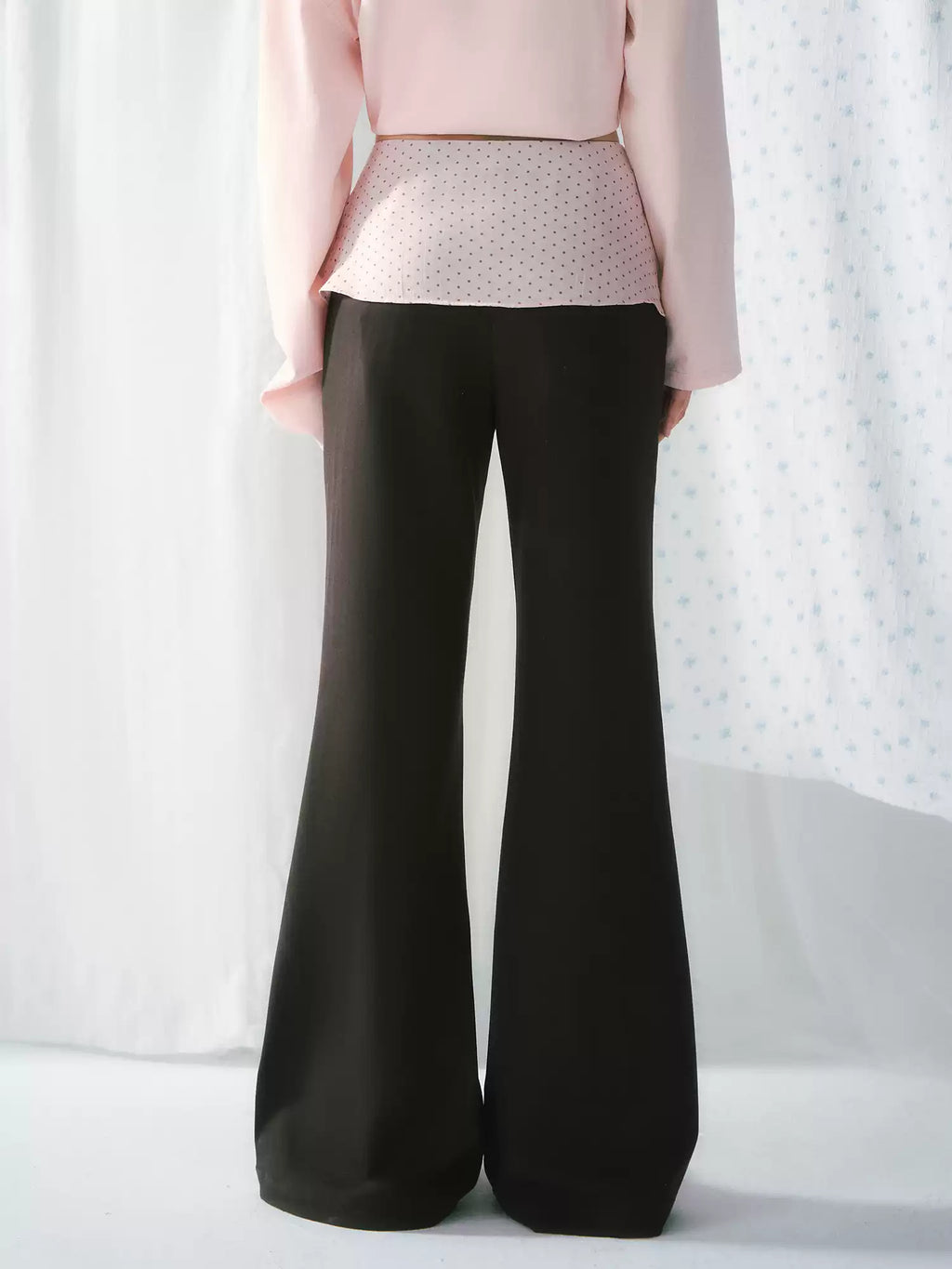 Polka dot bow layered flared pants in dark brown