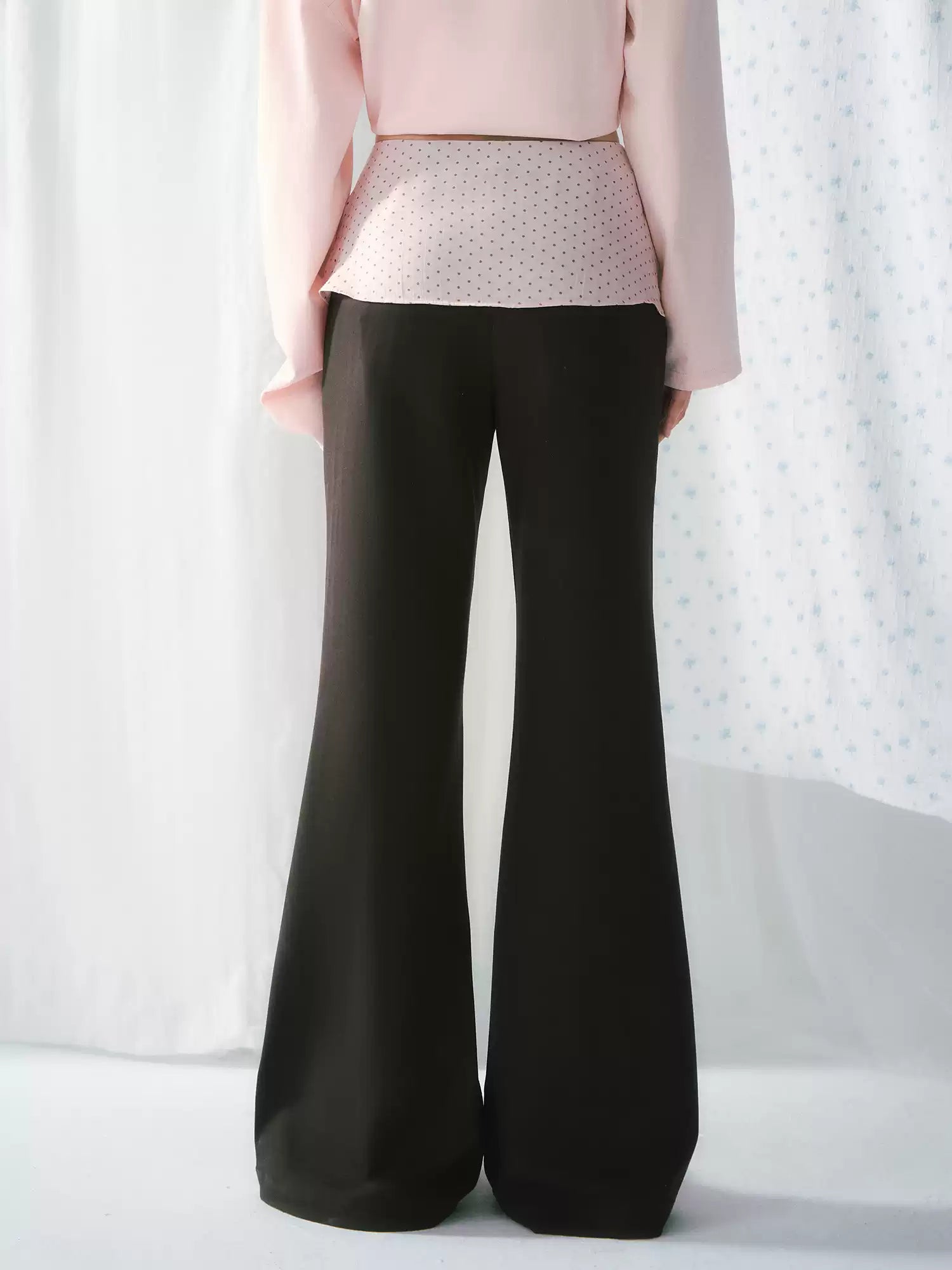 Polka dot bow layered flared pants in dark brown