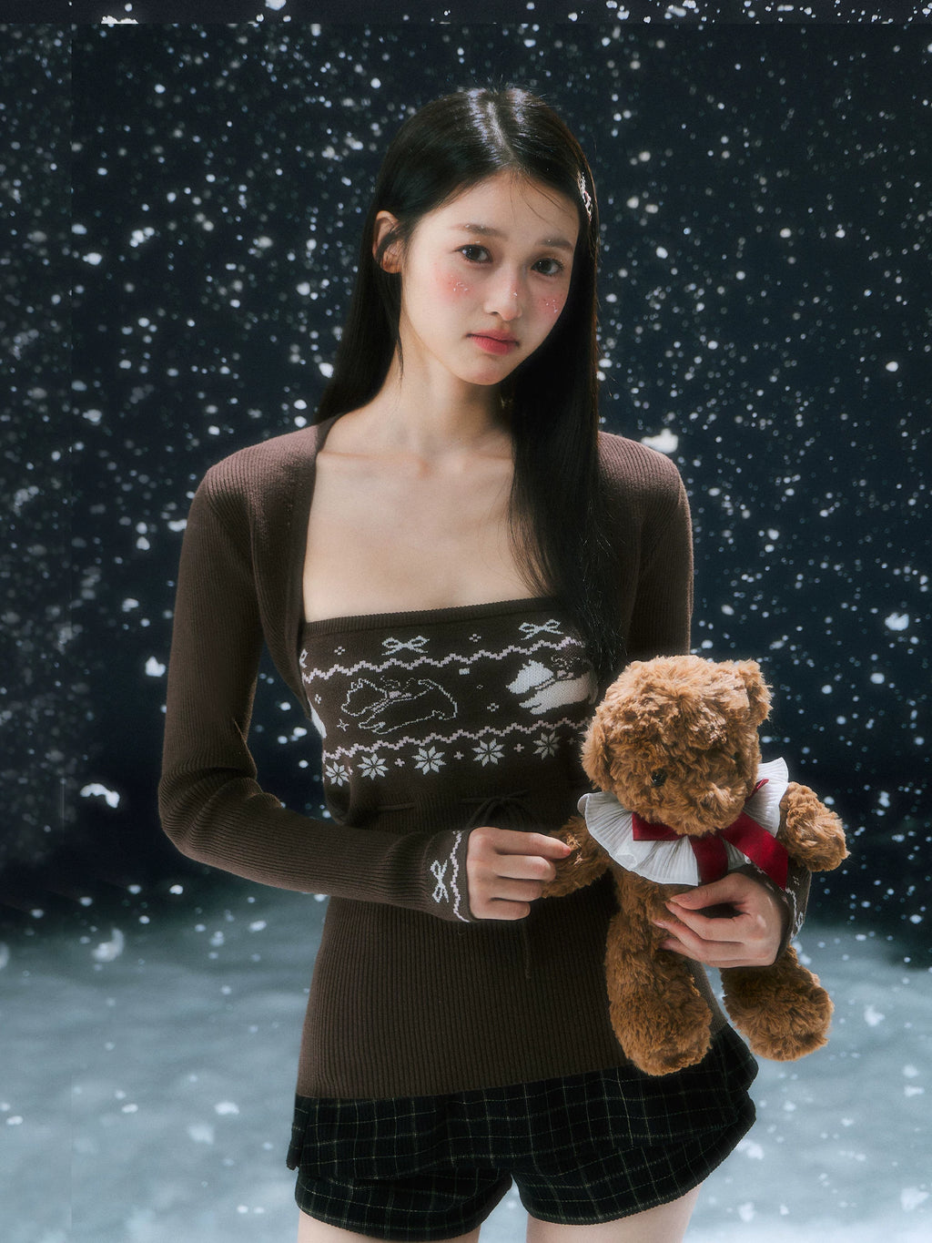 Coffee Fair Isle Knit Cardigan Set