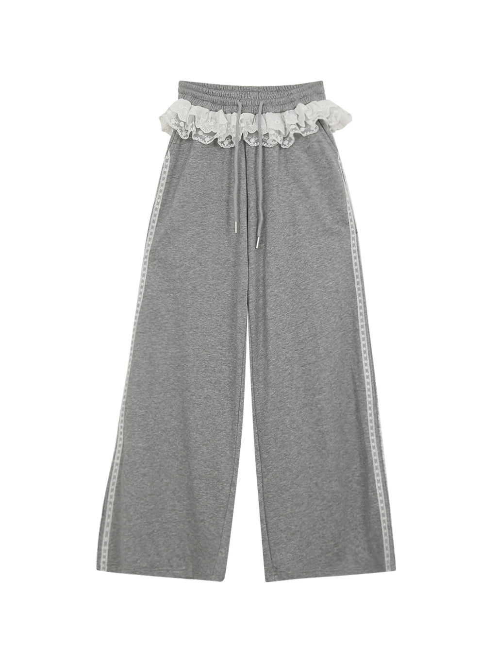 Lace Patchwork High-Waisted Wide-Leg Pants