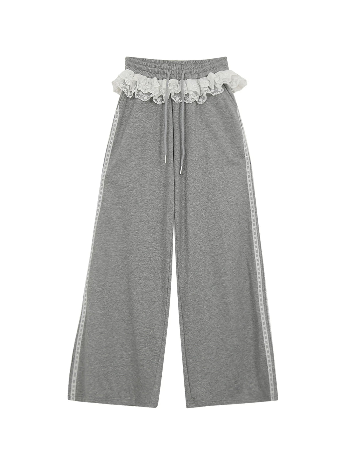 Lace Patchwork High-Waisted Wide-Leg Pants