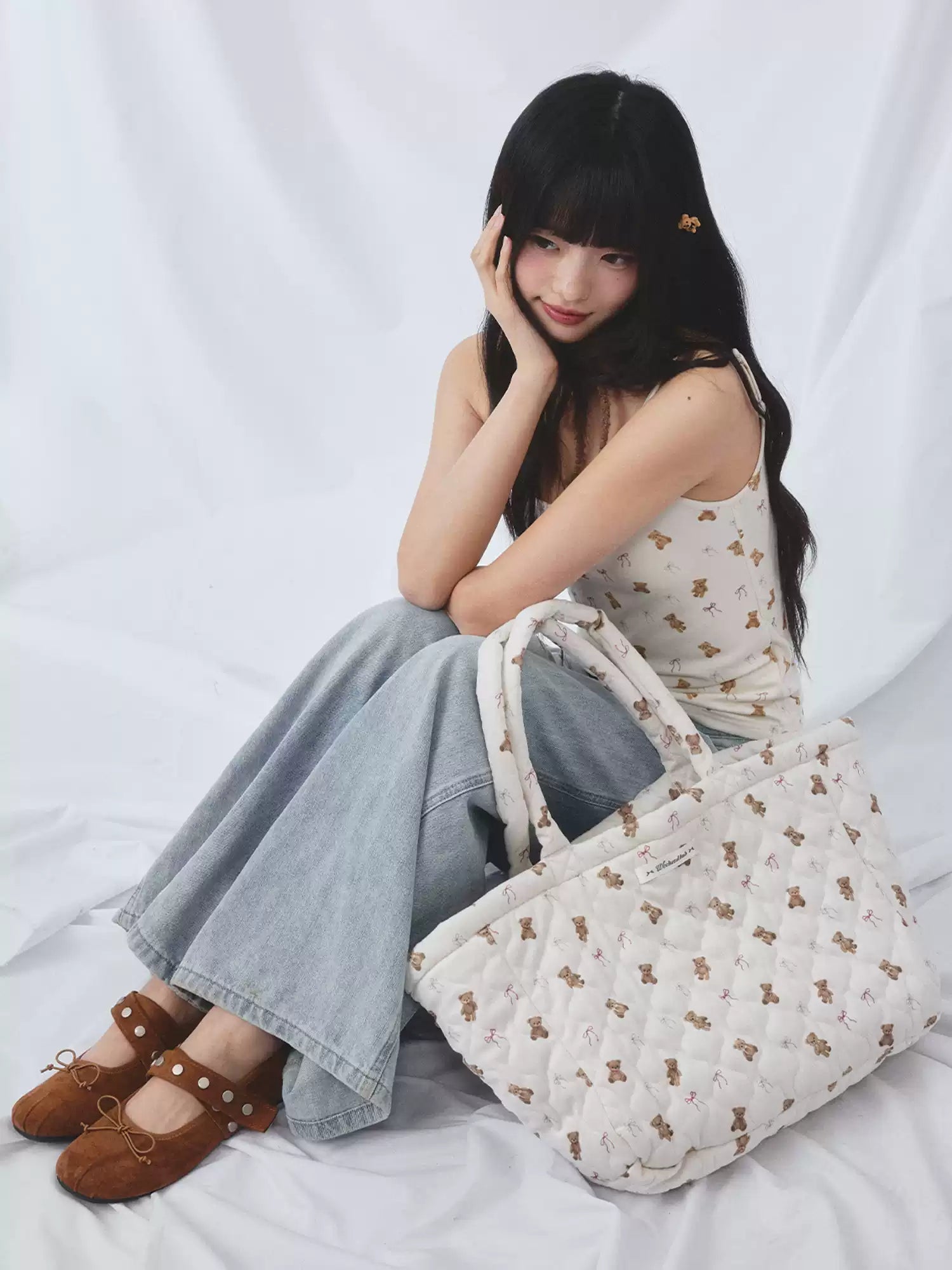 Bear print reversible tote bag