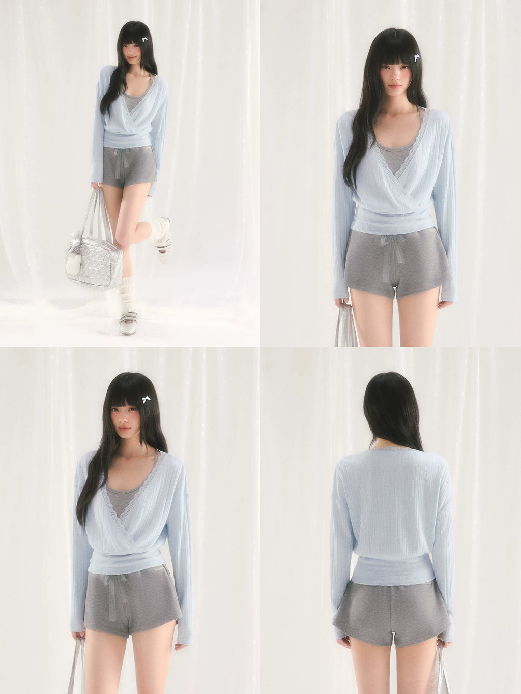 V-Neck Lace-Spliced Waist-Cinching Blouse and Tank Top Set