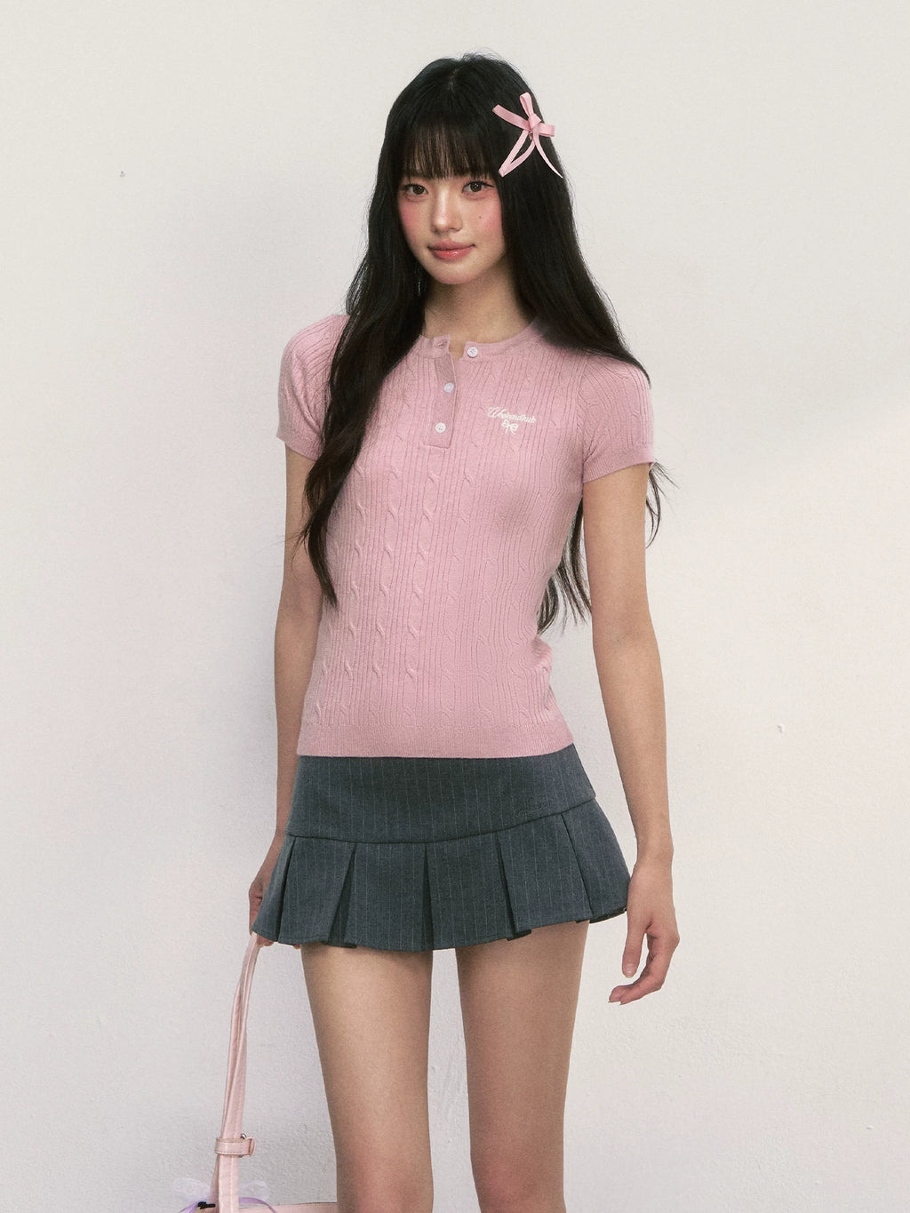 Korean Preppy Slim-Fit Knit Short-Sleeve Top