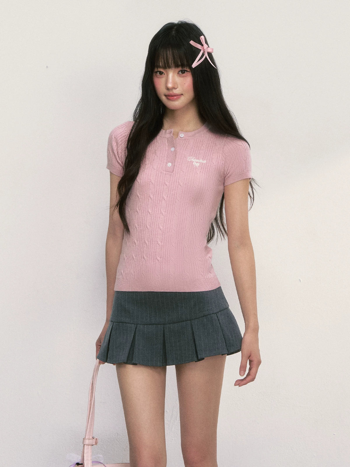 Korean Preppy Slim-Fit Knit Short-Sleeve Top