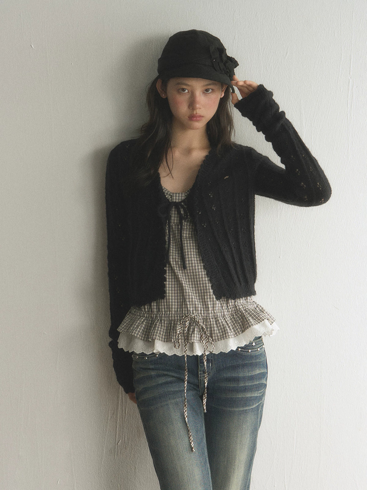 Plaid Ruffled Waist Check Cami Top