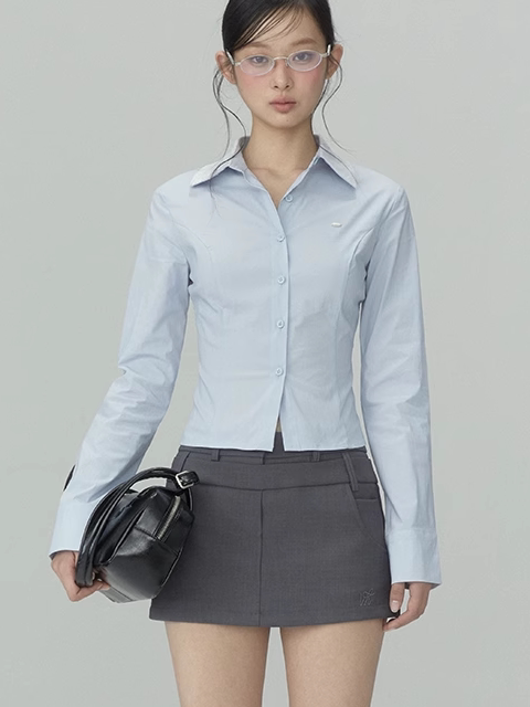 Lace Cutout Blue Shirt