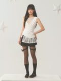 Asymmetric layered sleeveless lace top