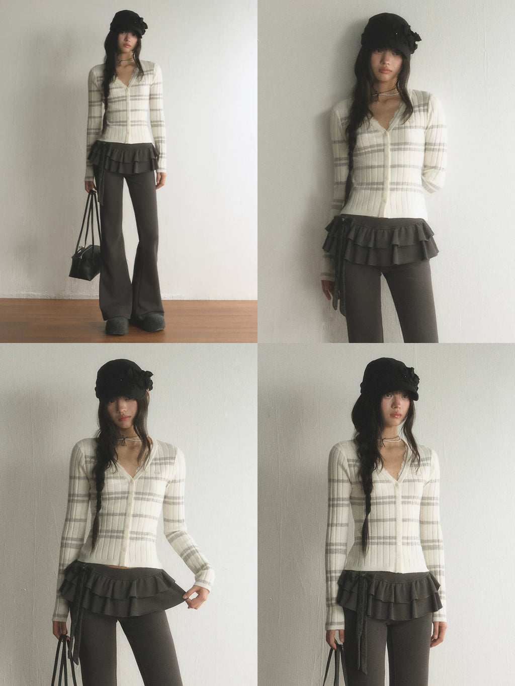 Vertical Striped Short Slim-Fit Knit Cardigan