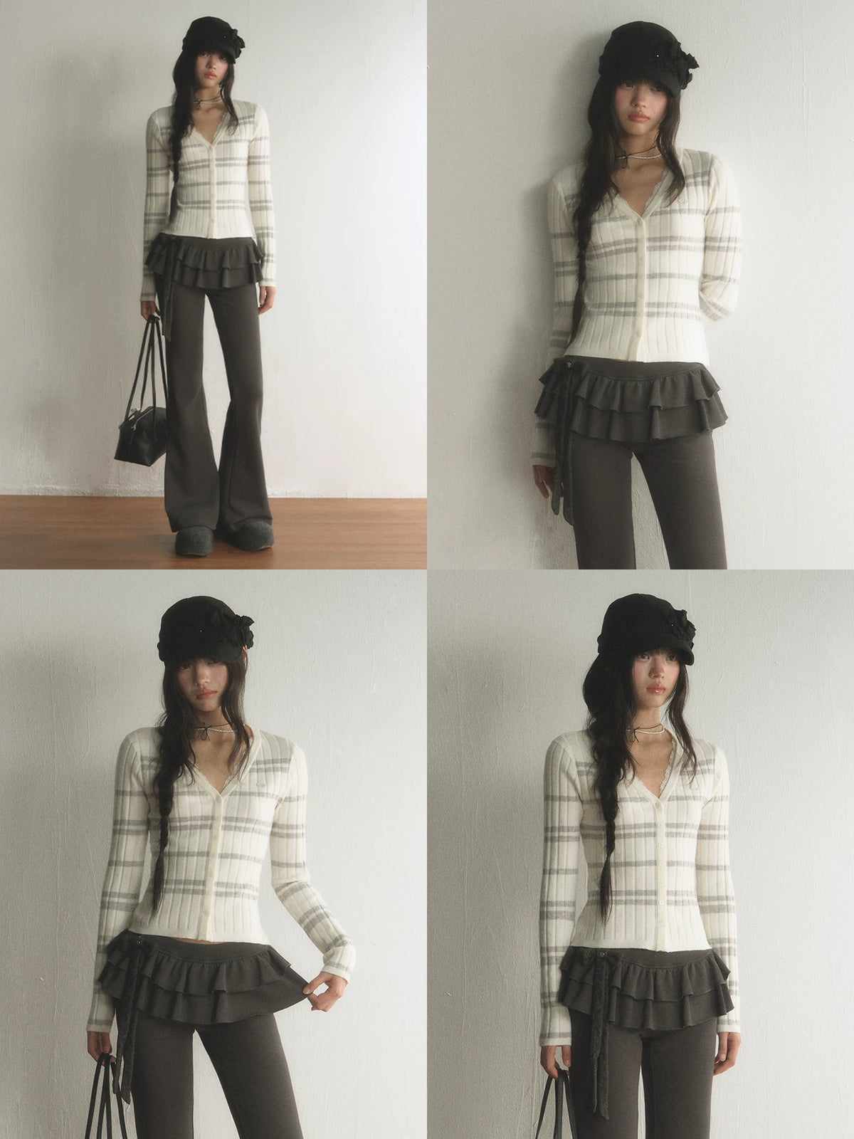 Vertical Striped Short Slim-Fit Knit Cardigan