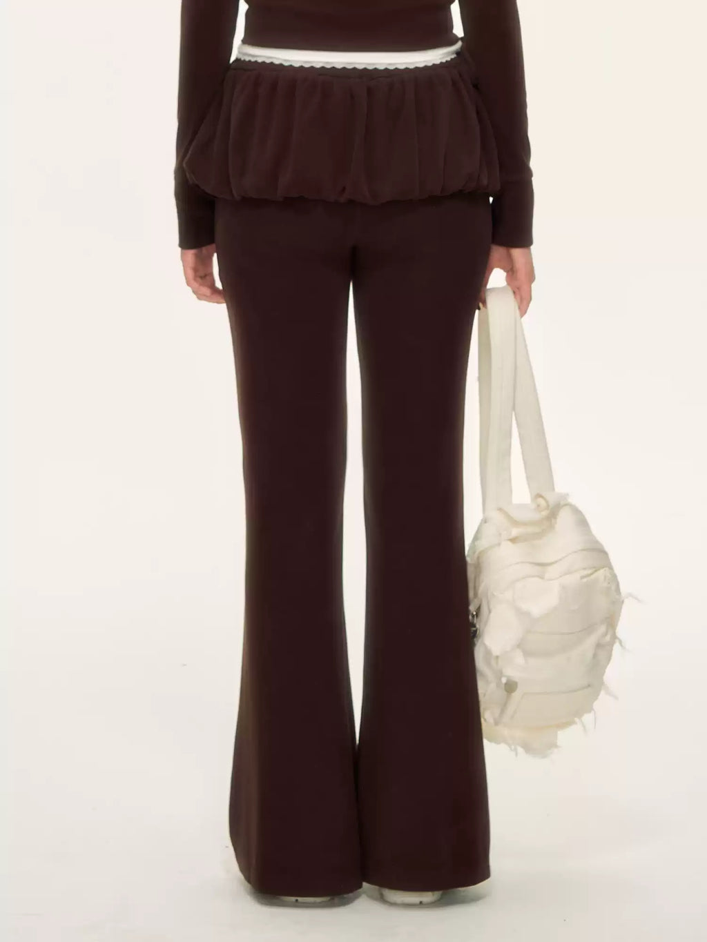 Coffee brown retro rose ribbon flared layered pants