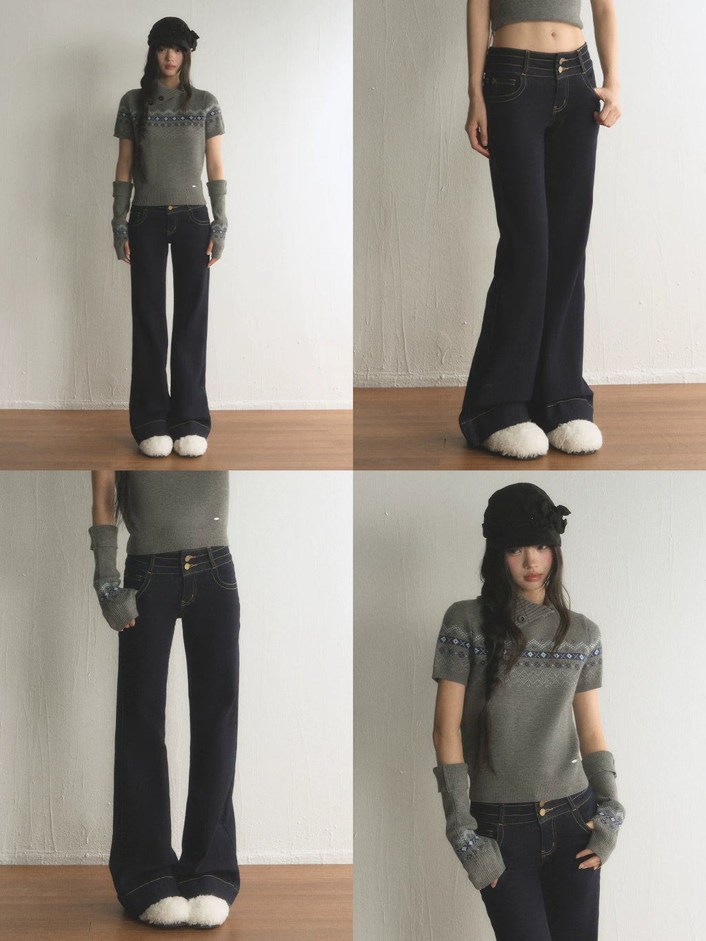 Retro Double-Button Low-Rise Flared Jeans
