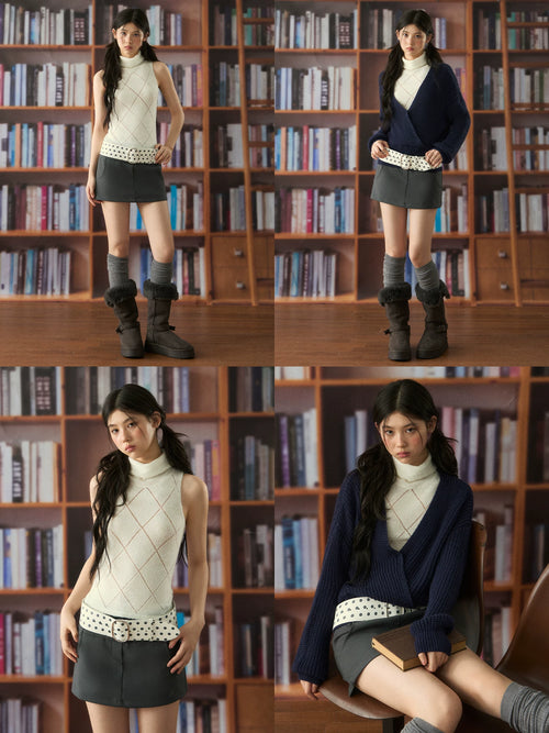 Deep V-Neck Knitwear Two-Piece Set