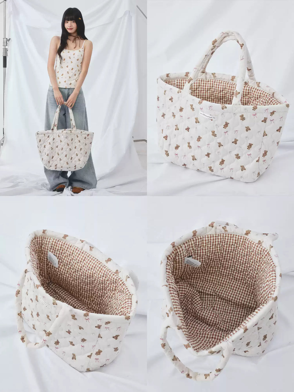 Bear print reversible tote bag