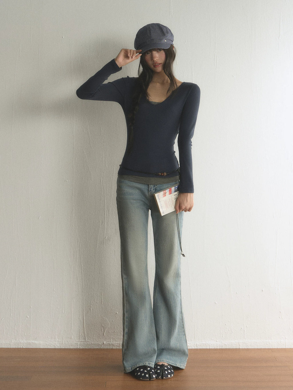 Korean Style V-Neck Long-Sleeve Two-Piece Tee