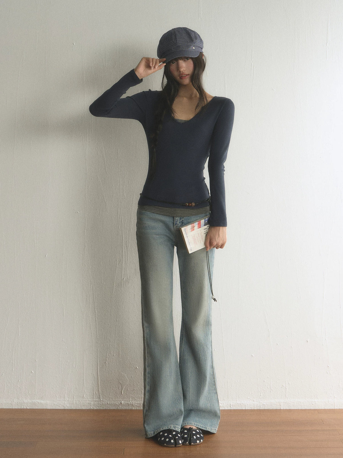 Korean Style V-Neck Long-Sleeve Two-Piece Tee