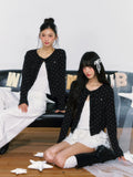 Polka Dot French-Style Lightweight Knit Cardigan
