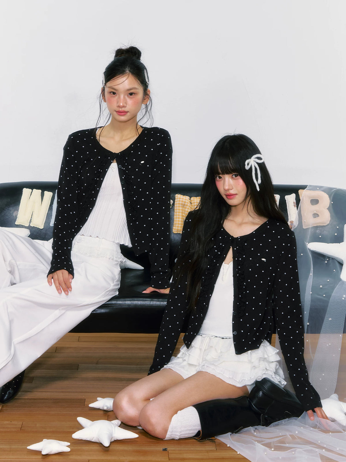 Polka Dot French-Style Lightweight Knit Cardigan