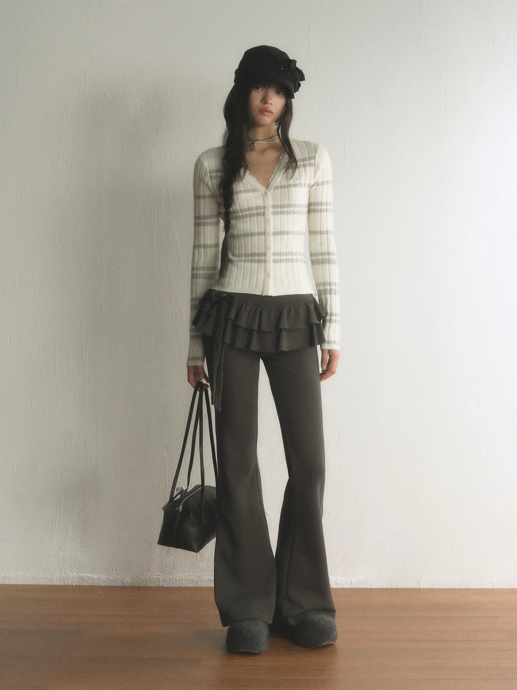 Vertical Striped Short Slim-Fit Knit Cardigan