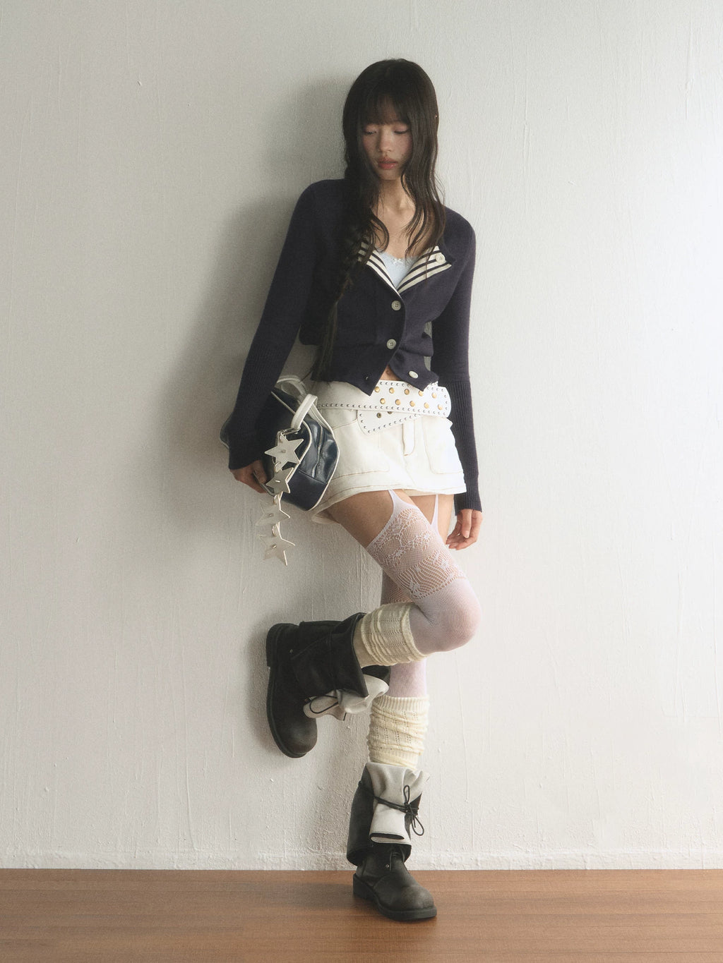 Striped Lapel Collar Knit Cardigan