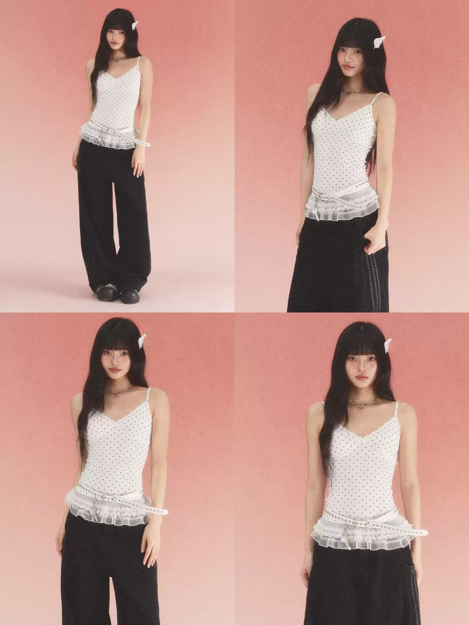 Star print lace trim camisole top