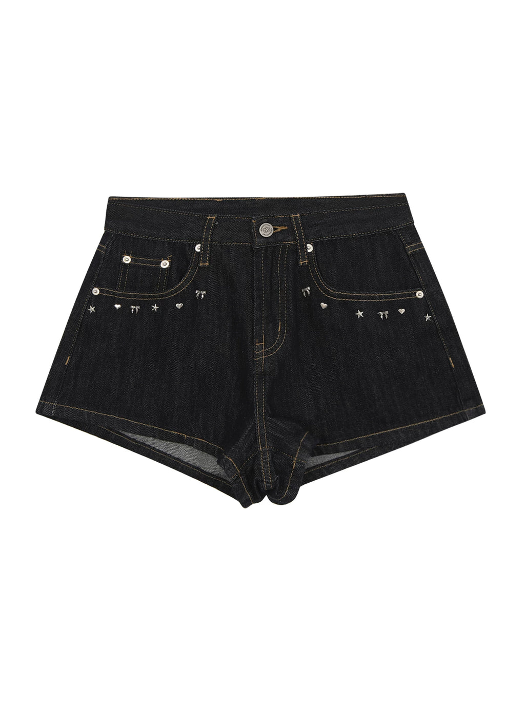 Dark Retro Studded Denim Workwear Shorts
