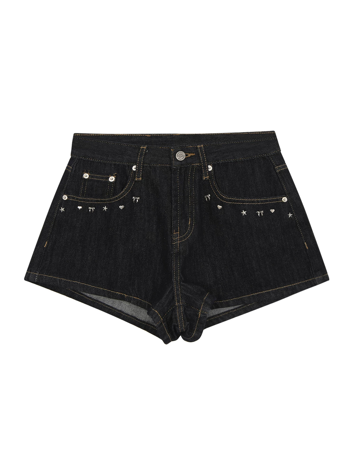 Dark Retro Studded Denim Workwear Shorts