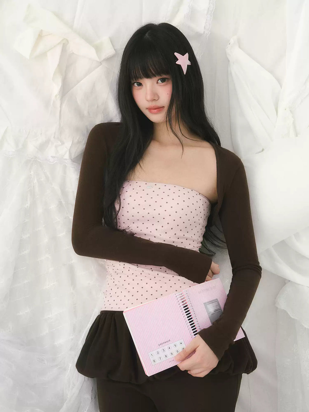 Pink polka dot cardigan & tube top set