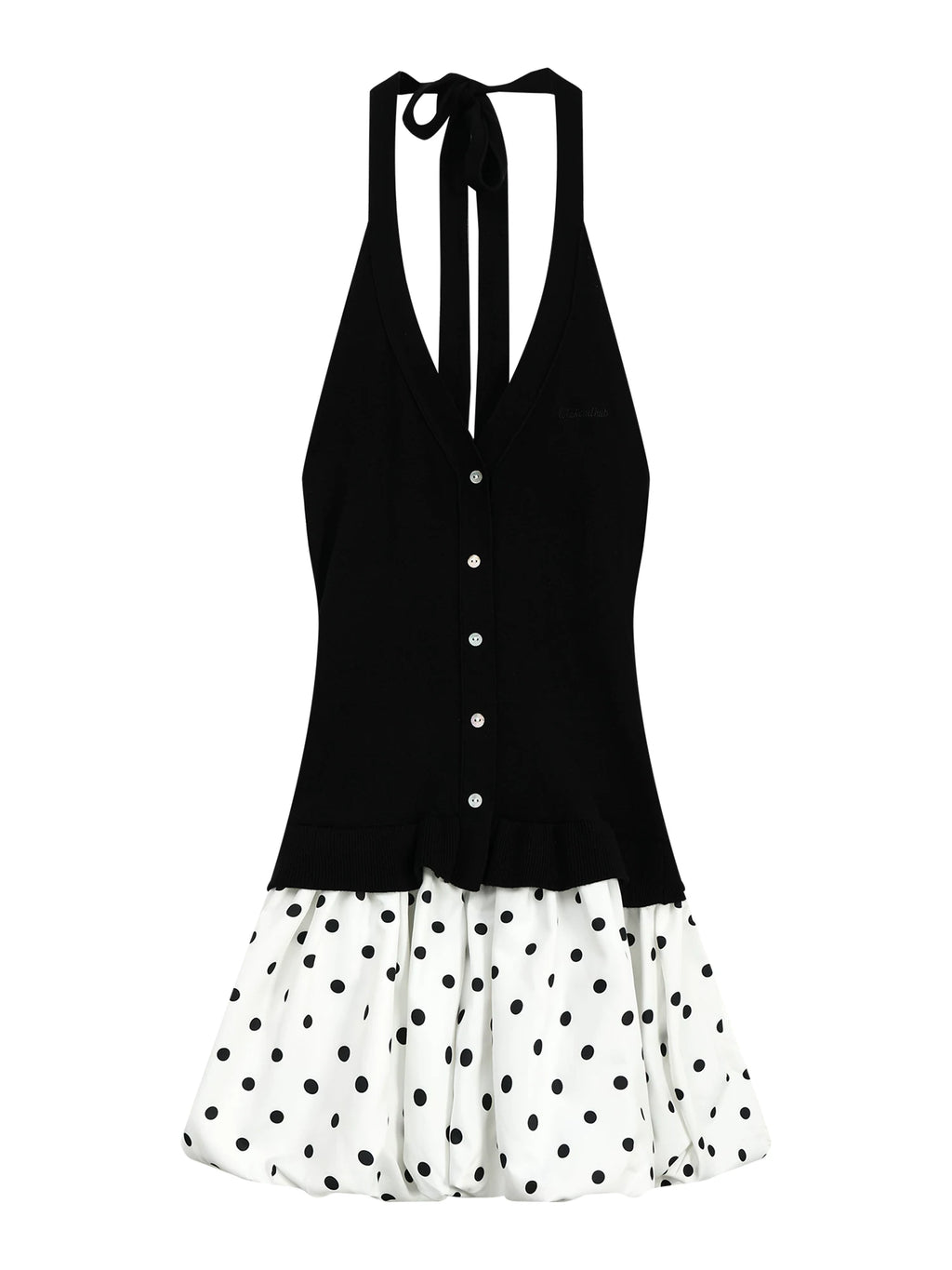 Slim-Fit Halter Neck Polka Dot Dress