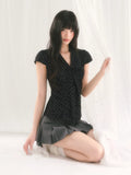 Retro Polka Dot Lace-Up Short-Sleeve Top
